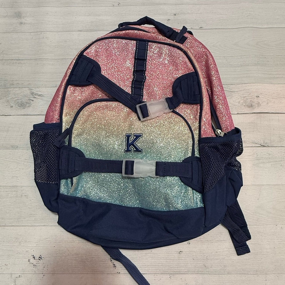 Pottery Barn kids mackenzie backpack rainbow glitter embroidered letter K